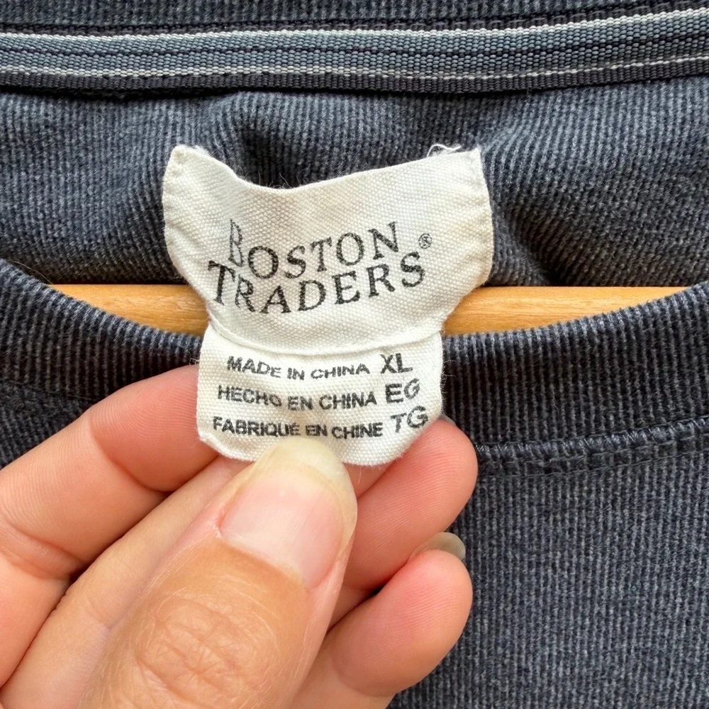 Boston Traders Mens XL Charcoal Gray/Blue Knit Crewneck Sweatshirt Pullover